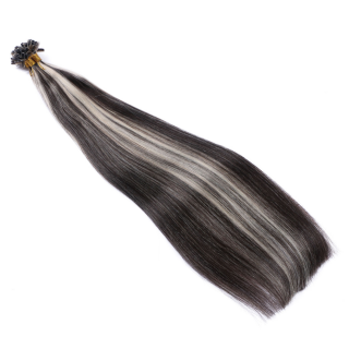 25 x Keratin Bonding Hair Extensions - 1b/Grey Gestrhnt - 100% Echthaar - NOVON EXTENTIONS