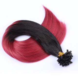 25 x Keratin Bonding Hair Extensions - 1b/Burg Ombre - 100% Echthaar - NOVON EXTENTIONS 50 cm - 0,5 g