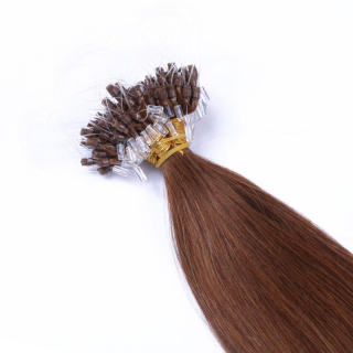 25 x Micro Ring / Loop - 6 Braun - Hair Extensions 100% Echthaar 60 cm - 1 g