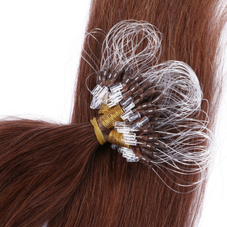 25 x Micro Ring / Loop - 33 Rotbraun - Hair Extensions 100% Echthaar - NOVON EXTENTIONS 50 cm - 0,5 g