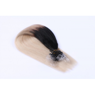 25 x Micro Ring / Loop - 1b/Grey Ombre - Hair Extensions 100% Echthaar - NOVON EXTENTIONS 60 cm - 1 g