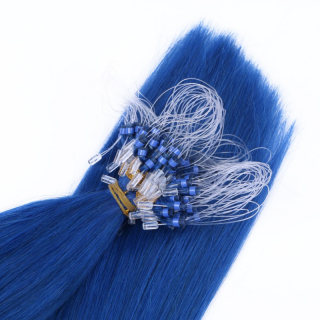 25 x Micro Ring / Loop - Blue - Hair Extensions 100% Echthaar - NOVON EXTENTIONS 60 cm - 1 g