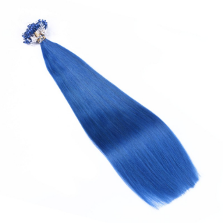 25 x Micro Ring / Loop - Blue - Hair Extensions 100% Echthaar - NOVON EXTENTIONS 60 cm - 1 g