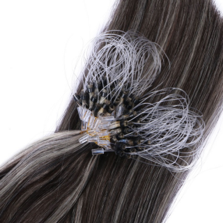 25 x Micro Ring / Loop - 1b/Grey Gestrhnt - Hair Extensions 100% Echthaar - NOVON EXTENTIONS 50 cm - 1 g