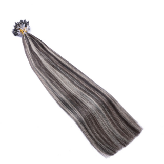 25 x Micro Ring / Loop - 1b/Grey Gestrhnt - Hair Extensions 100% Echthaar - NOVON EXTENTIONS 50 cm - 1 g