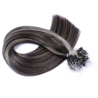 25 x Micro Ring / Loop - 1b/Grey Gestrhnt - Hair Extensions 100% Echthaar - NOVON EXTENTIONS 60 cm - 0,5 g