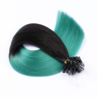 25 x Micro Ring / Loop - 1B/Sky Ombre - Hair Extensions 100% Echthaar - NOVON EXTENTIONS 60 cm - 1 g